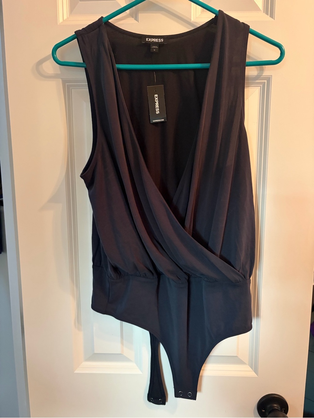 NWT Express Black Draped Surplice Bodysuit Top Medium